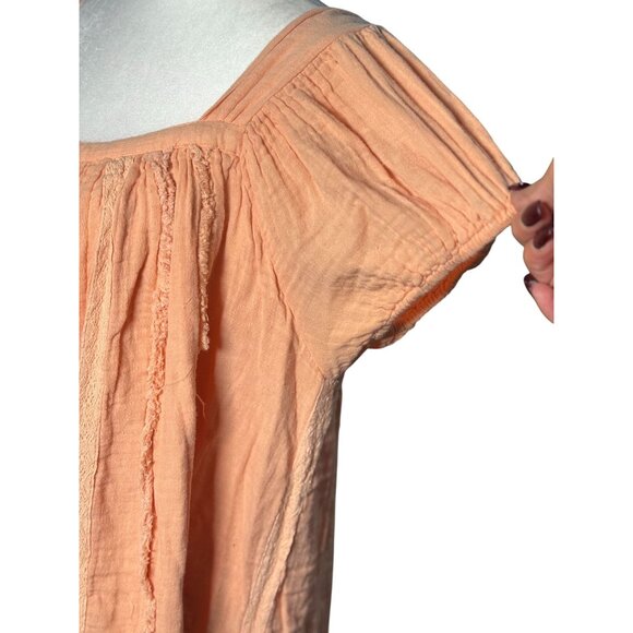 Free People Womens M Peach Angel Mini Dress Babydoll 100% Cotton Boho Chic Gauze - Picture 6 of 12